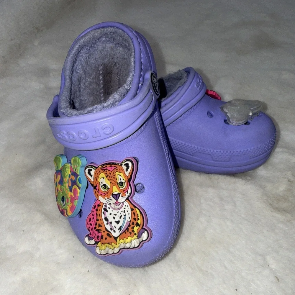 Crocs Classic Fleece Lined Purple Clog Lisa Frank Charms Toddler Child Size 9 C9